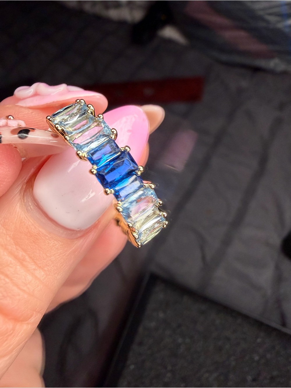 White Gold Filled Blue Ombre AAA CZ Eternity Band Ring size 8 - Picture 2 of 8